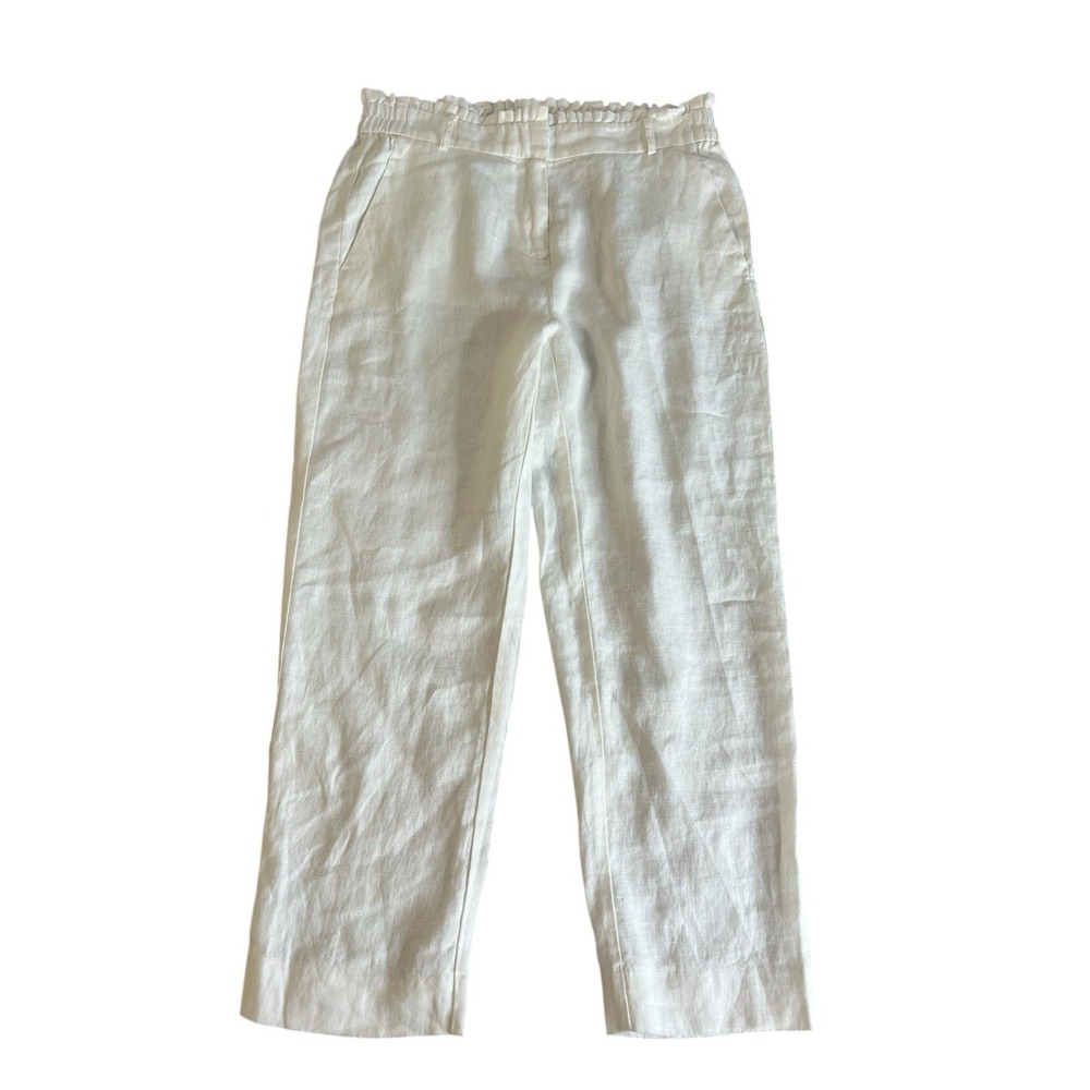 Hatley Linen Pants Medium Coastal White Elastic Waist Pockets Belt Loops Women's